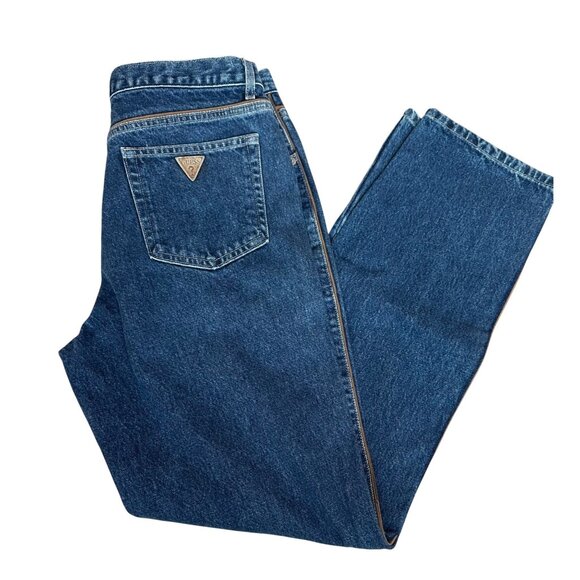 Vtg Guess USA Jeans Mens Size 34 x 33 Cotton w/ Leather Trim Piping - Picture 2 of 16